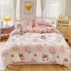 Juego de cuatro piezas de algodón puro con estampado floral grande recién pintado, sábana y funda de edredón de algodón puro hipoalergénicas para uso doméstico, juego de cama doble para dormitorio