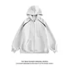 Chamarra sudadera con capucha gris pesada estilo americano para hombre, marca de moda, holgada oversize, bloques de color con cremallera