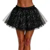 Saia Tutu Adulto em Estoque com 4 Camadas de Tule, Inclui Forro, Lantejoulas de Estrela, Saia de Tule de Comprimento Médio, Saia Bufante, Saia de Performance de Palco
