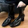 Botines de tacón alto para mujer 2026 otoño e invierno negro estilo francés tacón grueso botas elásticas ajustadas Botas Martin botines de tacón alto con tacón grueso