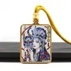 Acero de Titanio 4*5 Colgante Thangka Pintado a Mano Dorado de Colores Cinco Ancianos Dios Amarillo de la Riqueza Pasado y Presente Collar Thangka Dorado Venta al por Mayor