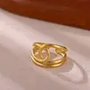 Anillo Abierto Minimalista de Acero Inoxidable con Línea Geométrica Hueca Chapado al Vacío en Oro de 18K Joyería de Diseño Sencillo