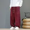 Pantalones cargo de pana holgados con cordón 2026, pantalones largos de pierna ancha estilo chino, pantalones casuales tie-dye, corte holgado para hombre