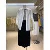 Falda Blanca Estilo Coreano de Botón a Mitad de Pierna para Mujer Primavera Petite Cintura Elástica Holgada Adelgazante Falda Midi de Corte A