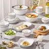 Louça de Cerâmica Jingdezhen 2026 Novo Modelo Conjunto de Tigelas e Pratos de Porcelana para Uso Doméstico, Tigelas e Pratos de Cerâmica Simples, Pratos de Arroz, Tigelas para Macarrão, Tigelas para Sopa