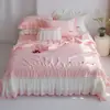 Juego de cuatro piezas de edredón de seda helada estilo princesa de verano, edredón de seda lavable para enfriar en verano, edredón para aire acondicionado, edredón delgado de verano doble