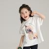 Nova Camiseta Infantil de Manga Curta para o Verão de 2024, Tecido Pesado 180g, Versão Coreana, Estampa de Letras Cartoon, Camiseta Solta para Meninas