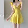 Traje de baño de una pieza para mujer, Nuevo estilo de falda pantalón tipo bóxer amarillo lechoso de alta gama, Cubre abdomen, Aspecto adelgazante, Pechos pequeños, Traje de baño conservador