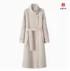Casaco de Lã Dupla Face 100% Lã Virgem Cor Preto Dourado Frio 25 Novo Estilo de Inverno Casaco Longo de Lã com Gola Alta para Mulheres