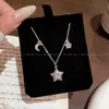 Collar Exquisito Brillante de Zirconia Estrella Luna para Mujer Cadena para Clavícula de Temperamento de Alta Gama Chica Popular Accesorios Versátiles para el Día a Día