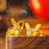 Loja de Ouro Réplica Estilo Antigo Ouro Areia Cravejado com Diamantes Anel Borboleta Fantasia Escovado, Novo Estilo Chinês Anel Borboleta Rio Estrelado Deslumbrante