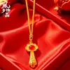 Colgante Ruyi Dorado Estilo Chino Tradicional Incrustado con Ágata Roja, Calcedonia Verde y Monedas de Cobre, Collar Ruyi Auspicioso, Colgante Vintage para Mujer