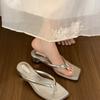 Chanclas plateadas de tacón grueso para mujer, verano 2025, nueva moda, estilo francés, sandalias pequeñas, chanclas