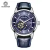 Relógio Mecânico Automático Completo Augusten 62001C Masculino para Negócios Pulseira de Couro Bovino de Primeira Camada Relógio Mecânico Vazado