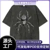 [Transfronterizo 230g] Camiseta Gráfica de Araña Dibujada a Mano, Camiseta Casual de Algodón con Mangas Cortas y Estampado para Hombre