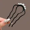 Novo grampo de cabelo preto em forma de U com pérolas, estilo chinês, para mulheres, ferramenta para coque, pente de cabelo, grampo de cabelo, acessório de cabelo