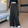 Pantalones de Pierna Ancha Irregulares Falsos de Dos Piezas para Mujer con Diseño de Otoño, de Cintura Alta, Versátiles y con Caída, Pantalones Casuales Rectos