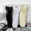 Calcetines Blancos de Encaje con Moño Hueco de Felpa para Mujer Verano Finos Estilo Lolita Ballet Encaje Media Caña