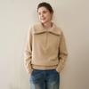 Suéter de Tricô Cashmere 100% Puro Espesso com Zíper e Gola Alta para Mulheres, Cor Sólida, Caimento Solto, Estilo Coreano, Suéter Quente