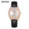 Reloj Transfronterizo Sanda Moda Reloj de Cuarzo 30m Resistente al Agua Estilo Coreano para Mujer Simple Incrustado de Diamantes Calendario Doble Correa de Cuero