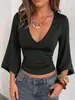 Estilo europeo y americano, simple y versátil, corte ajustado, camiseta de manga larga que favorece la figura para mujer, perfecta para otoño e invierno, moderna y adecuada para el trabajo o el uso diario