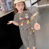 Conjunto de Ropa Elegante para Niña, Manga Corta, Nuevo de Moda Verano 2026, Camiseta Rayada Casual, Lindo Conjunto de Dos Piezas