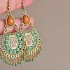 Pendientes Colgantes con Borlas de Estilo Étnico Vintage para Mujer, Color Bronce Antiguo con Abalorios Verdes Bloque de Color, Pendientes Largos Exóticos Bohemios de Nicho