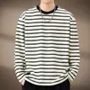 Camiseta de manga larga a rayas minimalista de estilo japonés de alta gama italiana para hombre, nueva de primavera y otoño, peso pesado, moderna, de corte holgado, versátil