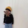 Suéter de Gola Alta Infantil Inverno 2023 Meninos e Meninas Bebê Cor Sólida Engrossado Pulôver Xadrez Tricotado Camisa de Base