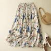 Saia longa feminina estilo japonês e coreano, elegante, casual, com estampa de pintura a óleo, cintura alta, fina, floral, linha A