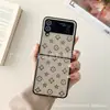 Capa Dobrável para Celular para Samsung Zflip4 w23flip Couro Estampado galaxy6 Marca de Moda Capa com Padrão de Couro de Alta Qualidade