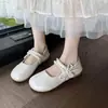Deslumbrantes Sapatos Mary Jane Femininos Franceses 2026 Outono Novo Sapatilhas com Laço de Pérola Solado Macio Bico Raso Sapatos de Salto Baixo