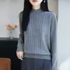 Nuevo suéter de punto trenzado 100% algodón puro de cuello medio alto para mujer, otoño e invierno, holgado, grueso, cálido, de manga larga, capa base
