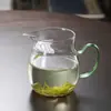 Vidrio de borosilicato alto, filtro en forma de media luna, jarra para servir integrada, juego de té para servir té a los invitados, taza de té de vidrio