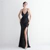 19371# Fondo de terciopelo perlas nuevos tirantes vestido de noche lentejuelas largo banquete ajustado vestido de noche elegante
