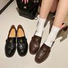 Mocasines de Piel de Cabra con Textura de Flor Francesa 2024 Primavera Tacón Medio Grueso Piel Genuina Completa Punta Redonda Boca Profunda Planos para Mujer