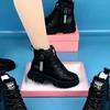 Processamento e Customização de Botas Femininas para Outono e Inverno Botas Femininas Curtas Retrô Botas de Couro Calçados Femininos Processamento de Salto Médio Grosso