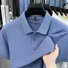 Camiseta de Manga Corta para Hombre de Algodón Acabado Satinado Algodón Puro Verano Nuevo Estilo Casual de Negocios Cuello con Solapa Bordado Transpirable Camiseta de Manga Corta para Hombre