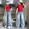 Nuevo Estilo Niños Tendencia Fútbol Manga Corta Jeans Ropa Marca de Moda Comercio Exterior Ropa Infantil Niños Conjunto de Verano