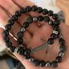 Pulsera para Hombre de Piedra Volcánica Negra Nueva Transfronteriza con Hematita Negra Esmerilada, Traje de Pulsera Elástica de Calavera Microincrustada, Joyería