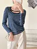Loja Principal Shanghai Dan Nong/Camiseta Básica Listrada de Ombro a Ombro, Emagrecedora, Roupa Íntima Casual, Top Versátil
