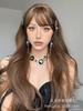 Peruca Transfronteiriça Cabelo Longo Feminino Imitação Natural Cobre Cabeça Inteira Grande Onda Cabelo Longo Cacheado Capa de Peruca Cabelo Longo com Franja Reta