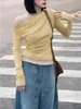 Moda Casual Deseo Puro Camiseta Base para Mujer Primavera y Otoño Falso Dos Piezas Cuello Oblicuo Camiseta Corta Delgada Camiseta de Manga Larga Ajustada