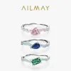 Anel Feminino S925 Prata Esterlina Novo Pequeno Fresco Quadrado Zircônia Esmalte Colorido Geométrico Zircônia Colada