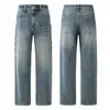 Pantalones Vaqueros Rectos Elásticos Lavados Tie-Dye Desgastados de Marca Trendy Vintage Muxi Clothing Otoño/Invierno High Street para el Trabajo