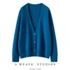 Cárdigan de punto de cachemira para mujer, cuello en V profundo, tres botones, manga larga, holgado, casual, versátil, otoño e invierno, chaqueta de botones de color liso