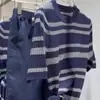 Top de punto a rayas de color block con cuello redondo y manga corta, retro de alta gama, a la moda, para mujer, estilo verano, casual, rejuvenecedor, versátil