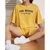 Camiseta de Manga Curta com Gola Redonda e Estampa Eef Estilo Novo Campus Europeu e Americano 2025
