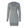 Ropa de mujer transfronteriza europea y americana Amazon 2026 otoño/invierno ajuste ceñido sexy cuello en V profundo suéter de rayas en contraste vestido ajustado