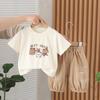 Conjunto de dos piezas de algodón de manga corta con cuello redondo y estampado de animales para niño, venta al por mayor